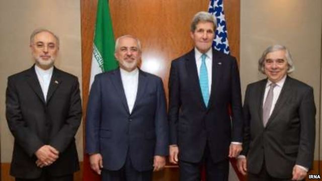 Irans Foreign Minister Mohammad Javad Zarif and the head of the Atomic Energy Organization of Iran (AEOI) Ali Akbar Salehi meet with US Secretary of State John Kerry and US Energy Secretary Ernest Moniz in Geneva to discuss Tehrans nuclear program.