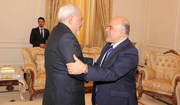 Iran's foreign minister Zarif (L) & Iraqi Prime Minister Haider al-Abadi (R)